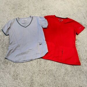 Greys anatomy barco active impact scrub top bundle size small red and gray
